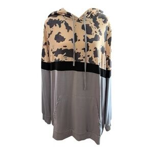 Southern Stitch XL Hoodie - Colorblock Cow Print Pullover Size: XL